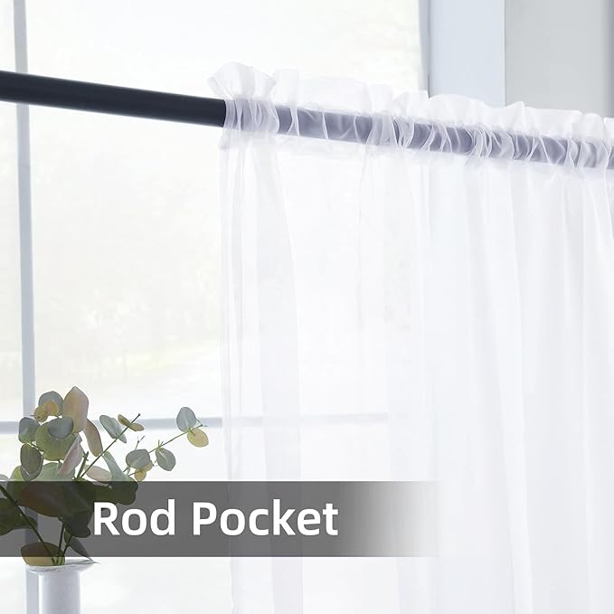 youleyar Sheer Rod Pocket Curtain Voile Draperies 2 Panels White Beige Black Grey Coffee 52 Inch Width 90 Inch Long 1 Pair for Kitchen Bedroom Children Living Room Yard (Optical White,52Wｘ90L)