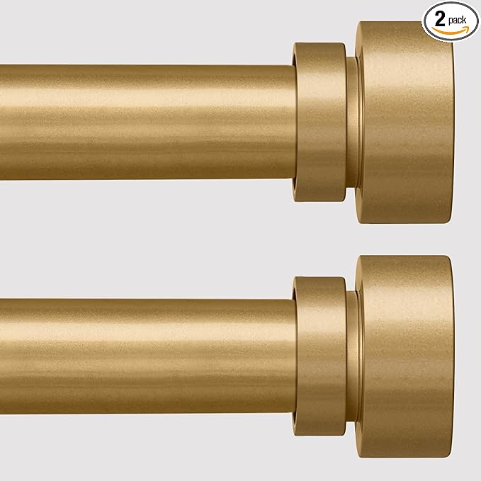 Lootkell 2 Pack Modern Gold Curtain Rods Set for Windows 28 to 48 Inches Adjustable Length Heavy Duty 1" Diameter Window Curtain Rod with Decorative Finials for Outdoor Bedroom Kitchen Living Room