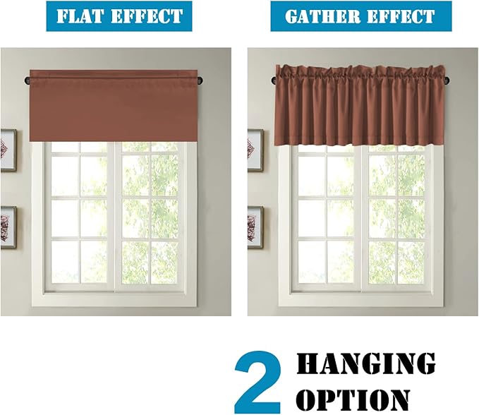 H.VERSAILTEX 2 Panels Blackout Valances for Small Windows Thermal Insulated Short Curtains Privacy Decorative Rod Pocket Shade for Kitchen/Living Room/Cafe/Laundry,52" W x 18" L,Washed Spice