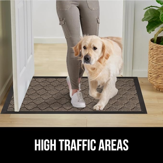 GORILLA GRIP 100% Waterproof All-Season WeatherMAX Doormat, 47x35, US Designed Natural Rubber, Stain and Fade Resistant, Low Profile Indoor Outdoor Door Mats, Easy Clean Patio Mat, Latte Quatrefoil
