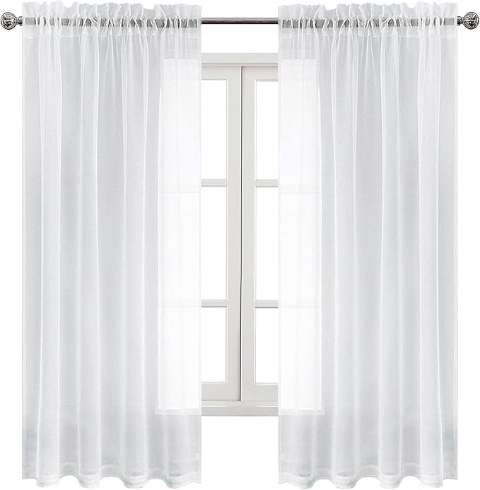 DWCN Sheer White Curtains 72 inches Long 2 Panels for Living Room, Rod Pockets Airy Window Treatments Voile Sheer Curtains Lightweight for Bedroom Window Sliding Glass Door, 2pcs, Each W52 x L72