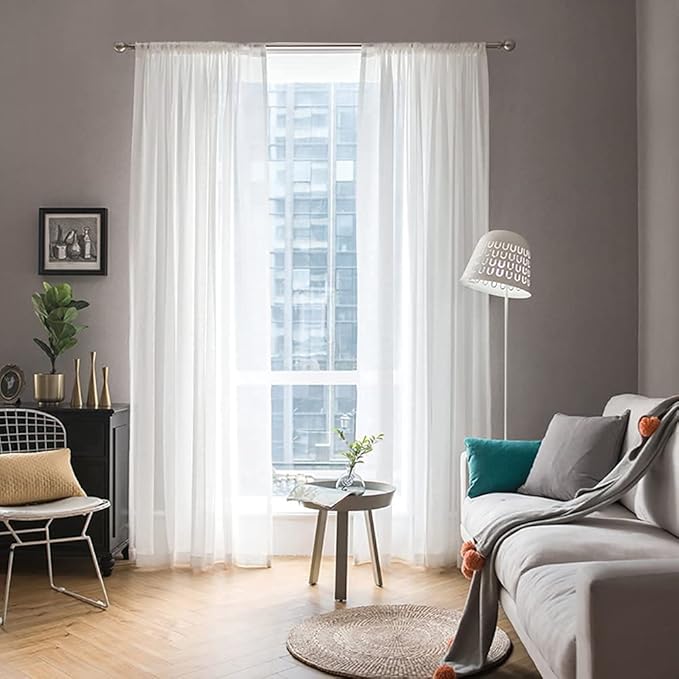 MIULEE 2 Panels Solid Color White Sheer Window Curtains Elegant Window Voile Panels/Drapes/Treatment for Bedroom Living Room (54 X 100 Inches White)