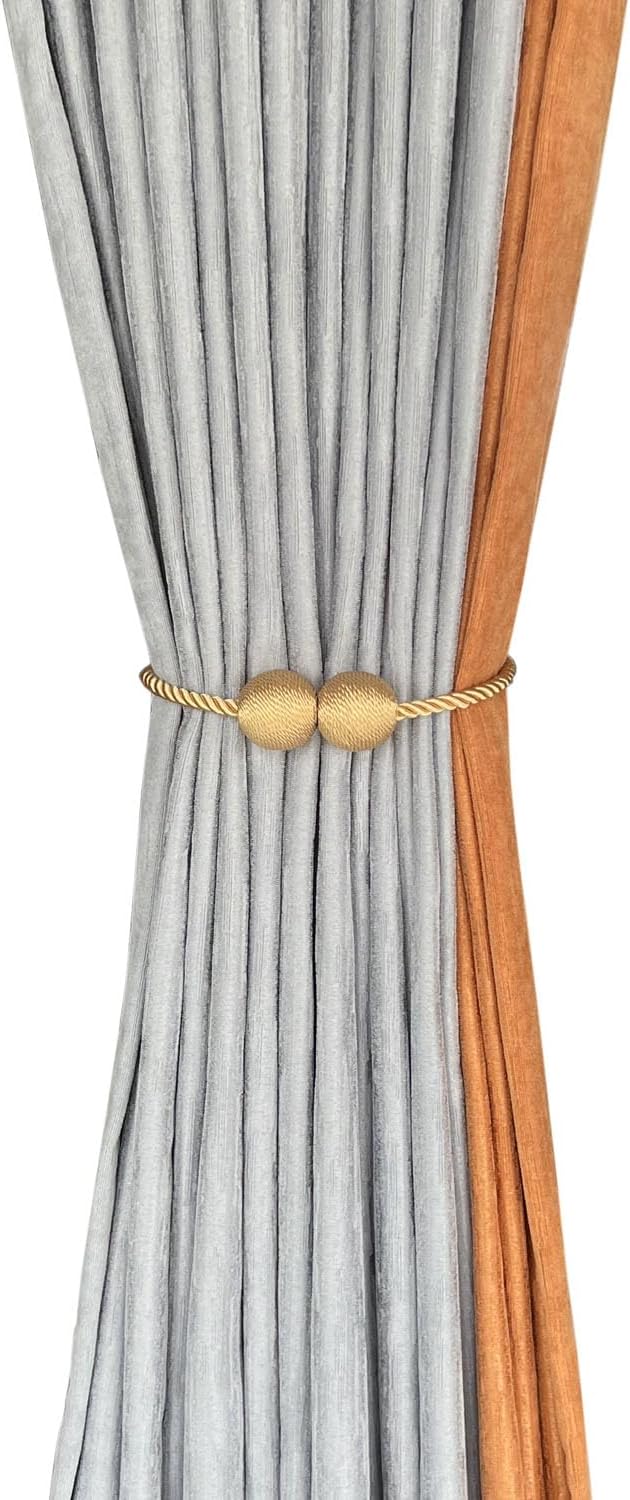 Melaluxe 6 Pack Magnetic Curtain Tiebacks, Decorative Curtain Holdbacks for Window Décor (Gold)