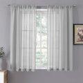 Tollpiz Short Sheer Curtain Living Room Linen Textured Curtains Sheer Light Filtering Voile Rod Pocket Curtain for Bedroom, 38 x 54 inches Long, Silver Grey, Set of 2 Panels