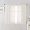 Lecloud Ivory Sheer Curtains 48 Inch Length 2 Pcs, Rustic Farmhouse Curtains with Rod Pockets, Light Filtering Window Solid Drapes for Bedroom Bathroom Basement Living Room, Each Panel 42" W x 48" L