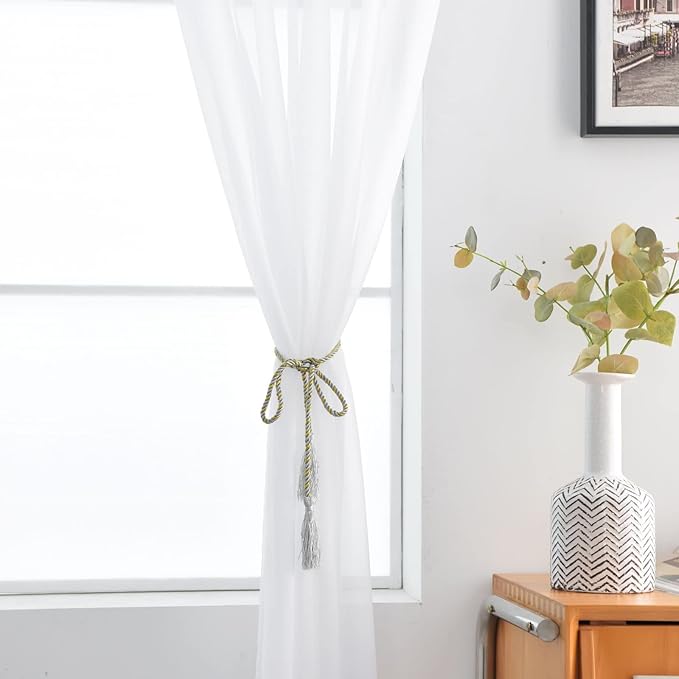 SpaceDresser Basic Rod Pocket Sheer Voile Window Curtain Panels White 1 Pair 2 Panels 42 Width 72 Inch Long for Kitchen Bedroom Children Living Room Yard(White,42 W x 72 L)
