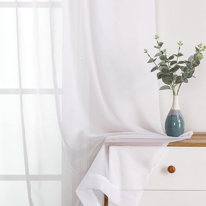 OWENIE Sheer White Curtains, Sheer Curtains 96 inches Long 2 Panels Set, Rod Pocket Voile Fimly Sheer Drapes for Living Room/Bedroom, 2pcs, Each 59" W x 96" L