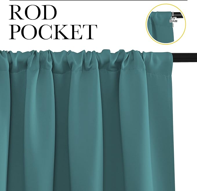 NICETOWN 2 Panels Blackout Curtains, Rod Pocket Thermal Insulated Drapes for Kitchen, Heavy Duty Small Window Treatment for Dorm Room, Studio Apartment, Basement (Sea Teal, W42 x L30)