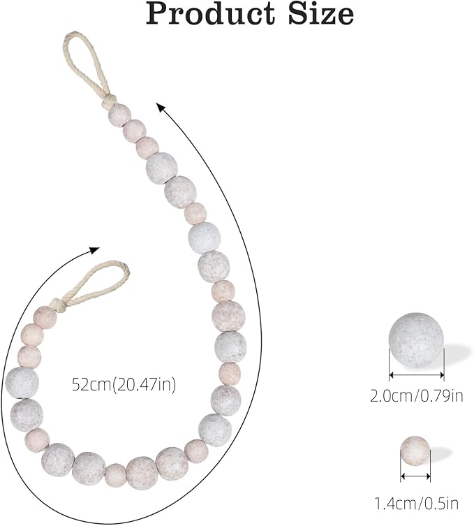 Hion 2 Pcs Boho Curtain Tiebacks,Wood Beads Curtain Holdbacks,Outdoor Farmhouse Tie Backs for Curtains,Curtain Holders for Drapes Home Office Decor with Hooks(White Washed)