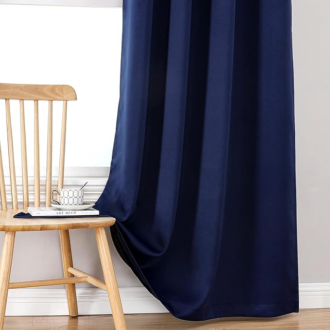 ChrisDowa 100% Blackout Curtains 84 inch Long for Bedroom with Black Liner, Extra Wide 2 Thick Layers Total Blackout Thermal Insulated Grommet Window Curtains 2 Panels Set (Navy Blue, 60 x 84 Inch)