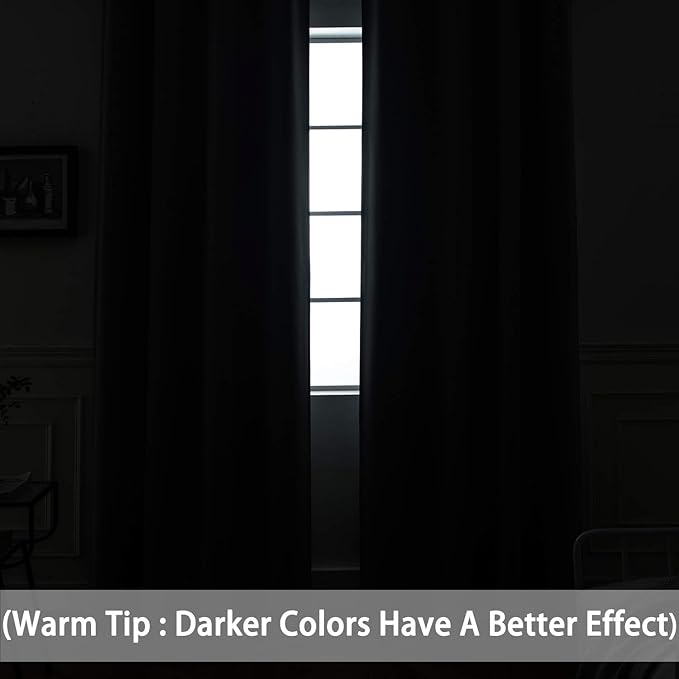 Yakamok Dark Green Blackout Curtains for Bedroom, Room Darkening Thermal Insulated Grommet Window Curtains, Light Blocking Blackout Drapes for Living Room,52Wx84L inch,2 Panels