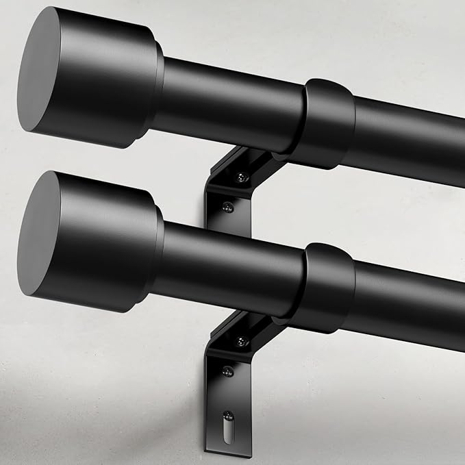 GEEBOBO 2 Pack Black Curtain Rods for Windows 66 to 120 Inch, 1 Inch Adjustable Heavy Duty Easy Install Curtain Rods Set for Outdoor, Patio, Farmhouse, Bedroom, Living Room (Black,30"-120",2 Pack)