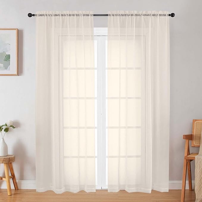 Cream Sheer Curtain for Bedroom Living Room 78 Inches Long 2 Panels Set, Solid Soft Airy Light Filtering Sheer Window Curtains, Modern Rod Pocket Door Curtain, Cream, 42" Wx78 L Inches