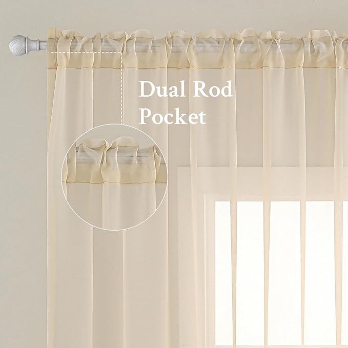 MIULEE 2 Panels Solid Color Sheer Window Curtains Elegant Window Voile Panels/Drapes/Treatment for Bedroom Living Room (54X102 Inches Cream)