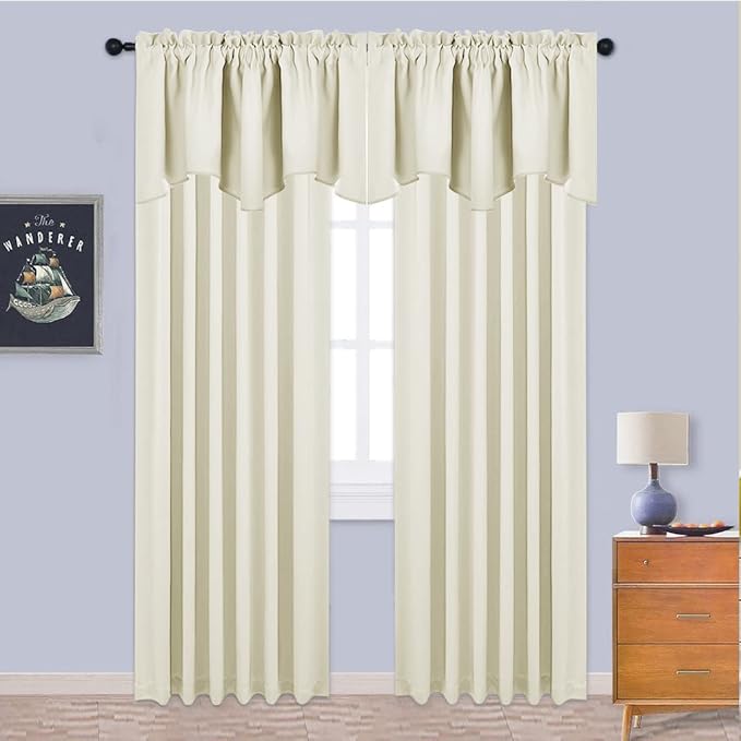 NICETOWN Blackout Valances for Kitchen Window - 42 inches by 18 inches Long Thermal Insulated Rod Pocket Cafe Curtains, Window Treatment for Bathroom/Bedroom (Light Beige, 2 Pieces)