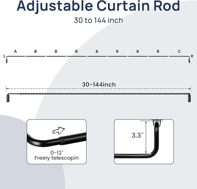ENJOYBASICS Blackout Curtain rod for windows 30 to 144, Adjustable Wrap Around Curtain Rods for Bedroom, Living Room, Matte Black