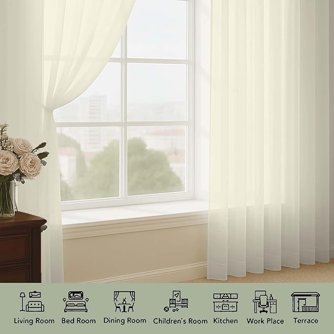 OWENIE Cream Sheer Curtains 120 Inches Long 2 Panels Set, Airy Lightweight Sheer Cream Curtains for Living Room Bedroom, Farmhouse Voile Filmy Rod Pocket Curtains Drapes, 2 Pcs, 59" Wx120 L Inch