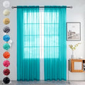 youleyar Solid Sheer Rod Pocket Curtain Voile Draperies 2 Panels White Beige Black Grey Coffee 52 Inch Width 96 Inch Long 1 Pair for Kitchen Bedroom Children Living Room Yard (Peacock Blue,52Wｘ96L)