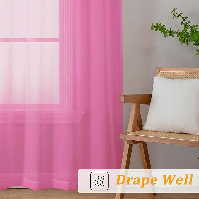 Gwine Sheer Curtains 72 Inch Length - Light Filtering Rod Pocket Window Curtain Panels for Bedroom, Elegant Soft Voile Living Room Sheer Drapes, Each 42Wx72L, 2 Panels, Hot Pink