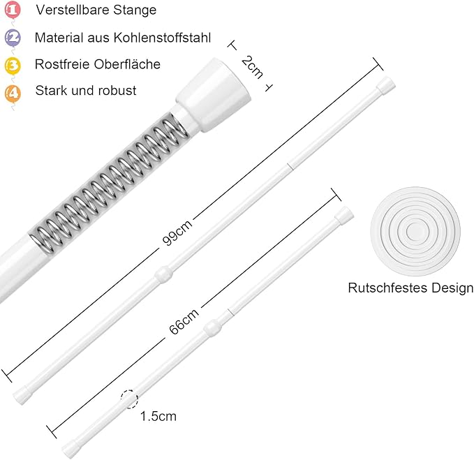 AIZESI Spring Tension Rods Adjustable 26 to 39 inch Tension Curtain Rod Small Tension Rod No Drilling Expandable Spring Loaded Curtain Tension Rod,Suitable for Doors and Windows 28 to 36 inch