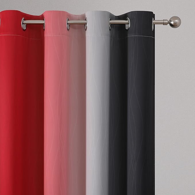 Estelar Textiler Ombre Red and Black Curtains 45 Inch Length 2 Panels, 100% Blackout Curtains for Living Room, Grommet Thermal Insulated Drapes, Full Light Blocking Curtains for Bedroom, 52x45 Inch
