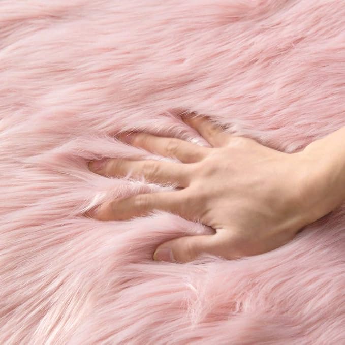 MIULEE Fluffy Rug Soft Shaggy Faux Fur Area Rug Luxury Plush Sheepskin Carpet for Bedroom Living Room Sofa Chair 2 x 3 Feet, Pink