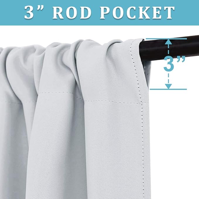 RYB HOME Curtains for Bedroom Living Room 63 inches Long, Thermal Insulated Privacy Rod Pocket Drapes for Nursery Office Home Theater, Width 34 by Length 63, Greyish White, 2 Panels