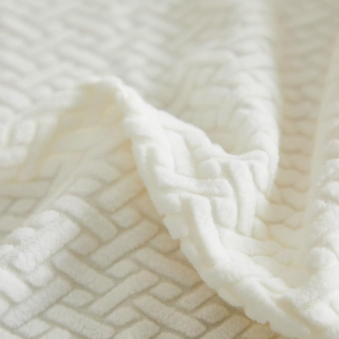 Sofa Covers Couch Covers for Sofa Pet Friendly Couch Cushion Covers Universal Sofa Covers Washable Stretch Slipcovers for Sectional Sofa (Texture Ivory White, 3 Seats + Chaise Cover)