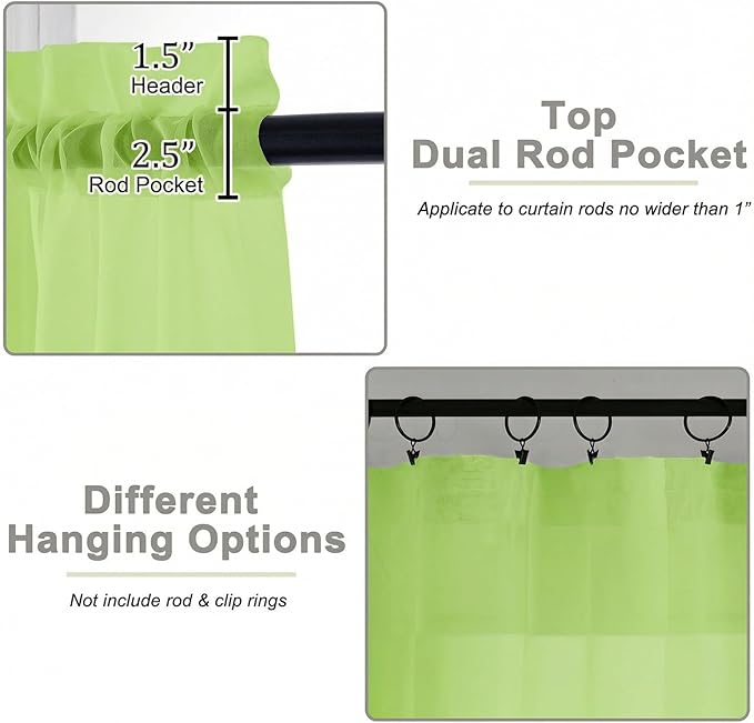 Sheer Curtains 63 Inch Length 2 Panels Set for Living Room Bedroom, Airy Soft Light Filtering Sheer Dining Room Curtains, Modern Rod Pocket Drapes, Lime, Each 42" Wx63 L