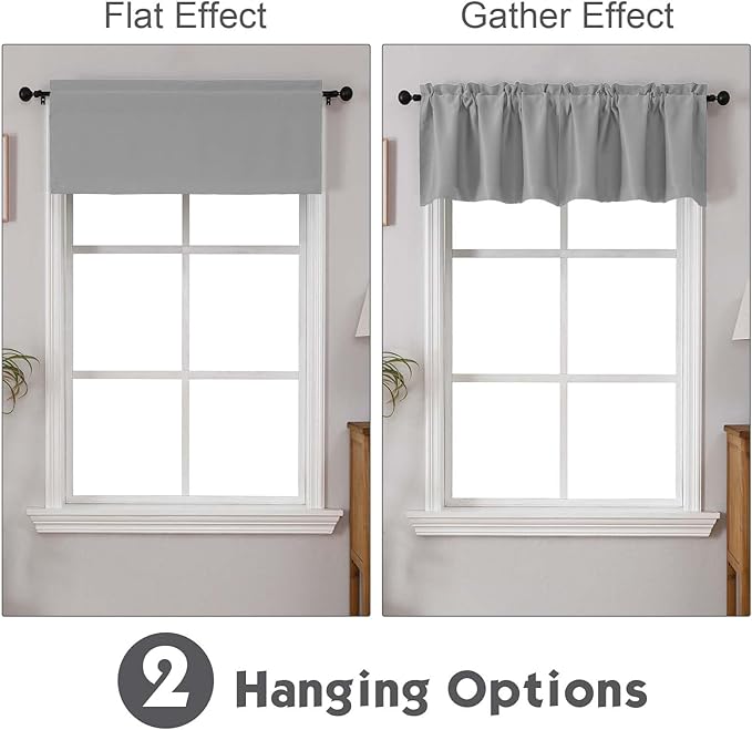 Chyhomenyc Silver Grey Valances for Window, Room Darkening Short Curtains for Kitchen Bedroom Living Room, Rod Pocket Top Small Window Treatment Valance RV Bunk Panels, 40Wx18L, 2 Pieces