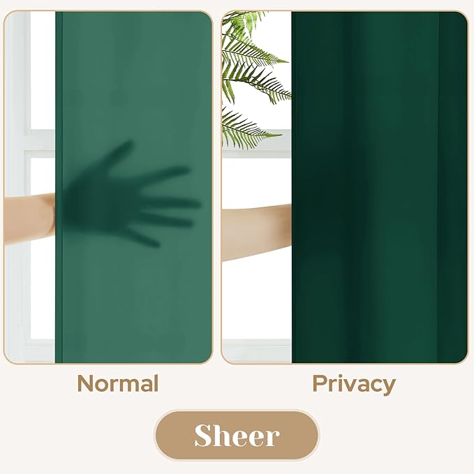 HOMEIDEAS Christmas Non-See-Through Hunter Green Privacy Sheer Curtains, 52 X 84 Inches Long 2 Panels Sheer Curtains Light Filtering Window Drapes for Bedroom Living Room
