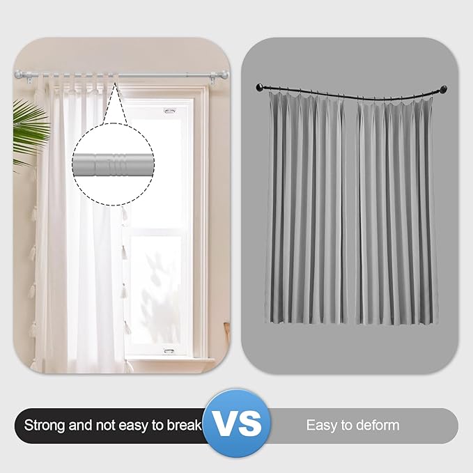 Silver Curtain Rods for Windows with Brackets,5/8 Inch Diameter Small Curtain Rod Adjustable Set 32 to 90 Inches,Easy Install Drapery Rods,Gray