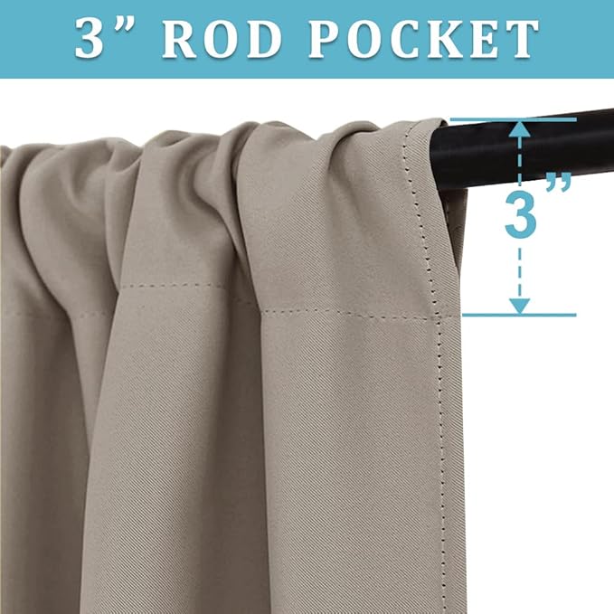 RYB HOME Blackout Curtains for Bedroom Living Room 63 inches Long, Thermal Insulated Privacy Rod Pocket Drapes for Nursery Office Home Theater, Width 34 by Length 63, Sand, 2 Panels