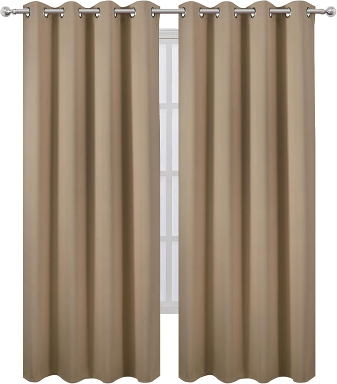 LEMOMO Blackout Curtains 52 x 108 inch/Natural Curtains Set of 2 Panels/Thermal Insulated Room Darkening Bedroom Curtains