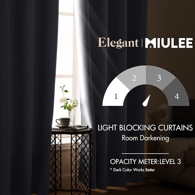 MIULEE Room Darkening Curtains, Chirstmas Thermal Insulated Drapes Solid Window Treatment Set Grommet Top Light Blocking Blackout Curtain for Bedroom 2 Panels 52 x 84 inch Greyish White