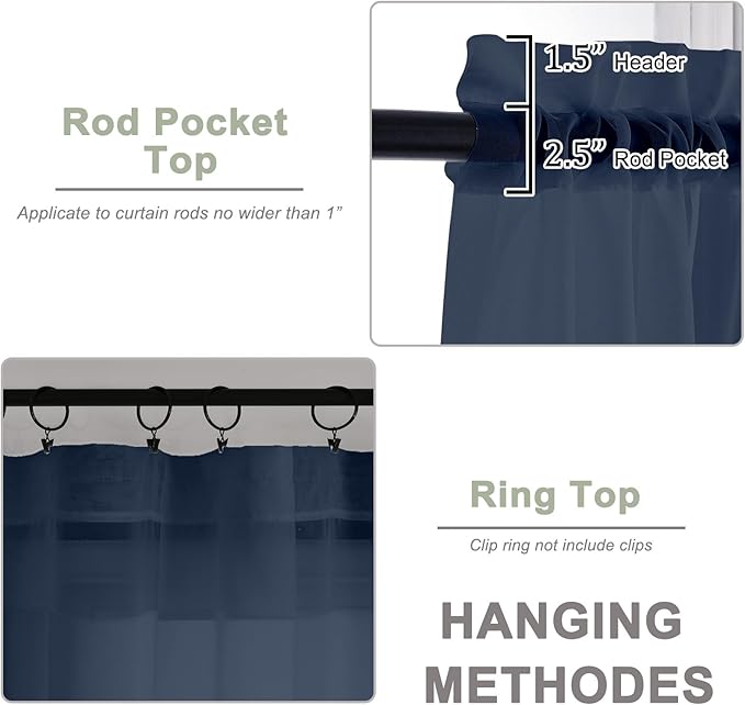OWENIE Extra Long Navy Blue Sheer Curtains 96 Inches Long 2 Panels Set, Soft Lightweight Airy Voile Sheer Curtain for Bedroom Living Room, Rod Pocket Solid Color Farmhouse Curtains, 59" Wx96 L Inch