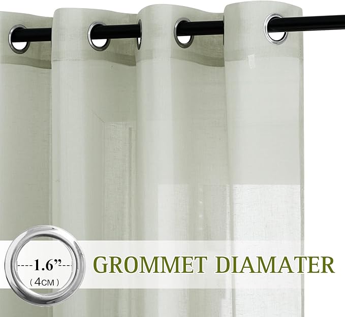 NICETOWN Sheer Linen Burlab Curtains & Drapes, Grommet Top Casual Semitransparent Sheer Privacy Window Treatment for Bedroom/Farmhouse, Sage Green, W52 x L45, Sold by 2 Panels