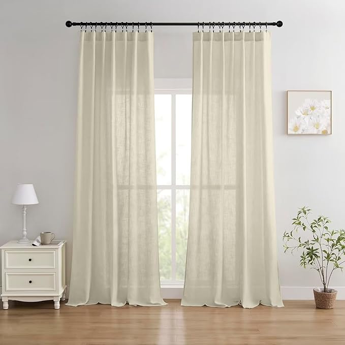 Joydeco Linen Curtains 72 Inch Length 2 Panels Set, Light Filtering Curtains for Bedroom Living Room,Linen Blend Drapes 52 Inches Wide with Back Tab Rod Pockets (W52 x L72 Inch, Natural)