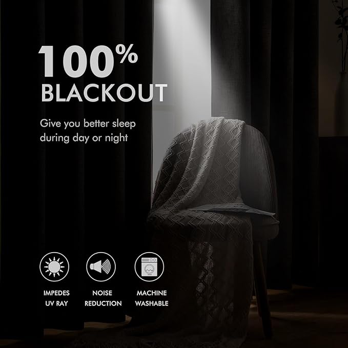 MIULEE 90 Inches Linen Textured Curtains for Bedroom 100% Blackout Thermal Insulated Cream White Grommet Room Darkening Curtains & Drapes Luxury Decor for Living Room Nursery 52 x 90 Inch (2 Panels)