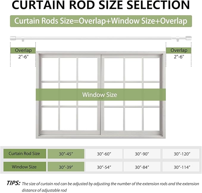 5/8” Diameter Curtain Rods 30-45 Inch, for 30-39 Inch Windows, Adjustable Splicing White Curtain Rods for Windows with Brackets, Window Rod Long Small Curtains Rod