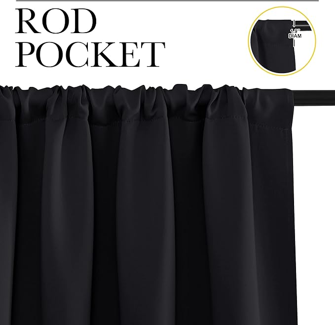 NICETOWN Black Blackout Curtains and Drapes 48 inches Long, Privacy RV Draperies for Small Windows, Thermal Insulated Curtain Panels (42" Wide, 2 Panels)