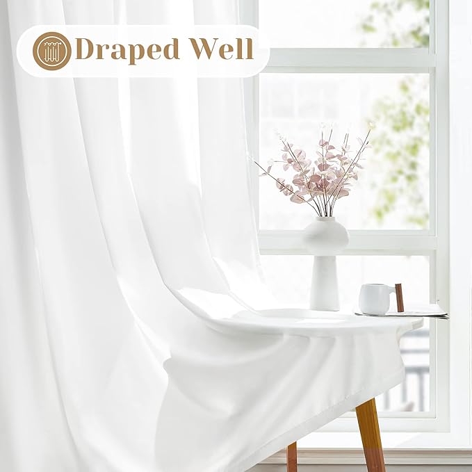 HOMEIDEAS Non-See-Through White Privacy Sheer Curtains, 52 X 72 Inches Long 2 Panels Sheer Curtains Light Filtering Window Drapes for Bedroom Living Room