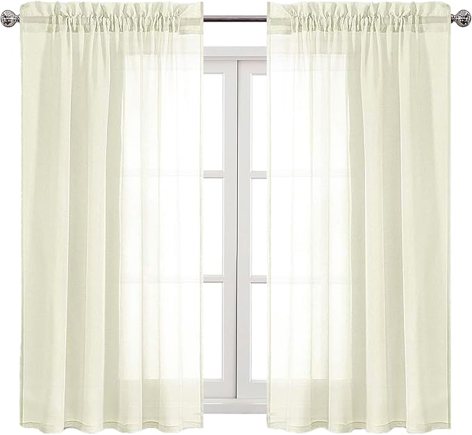 DWCN Ivory Sheer Curtains Semi Transparent Voile Rod Pocket Curtains for Bedroom and Living Room, 52 x 45 inches Long, Set of 2 Panels