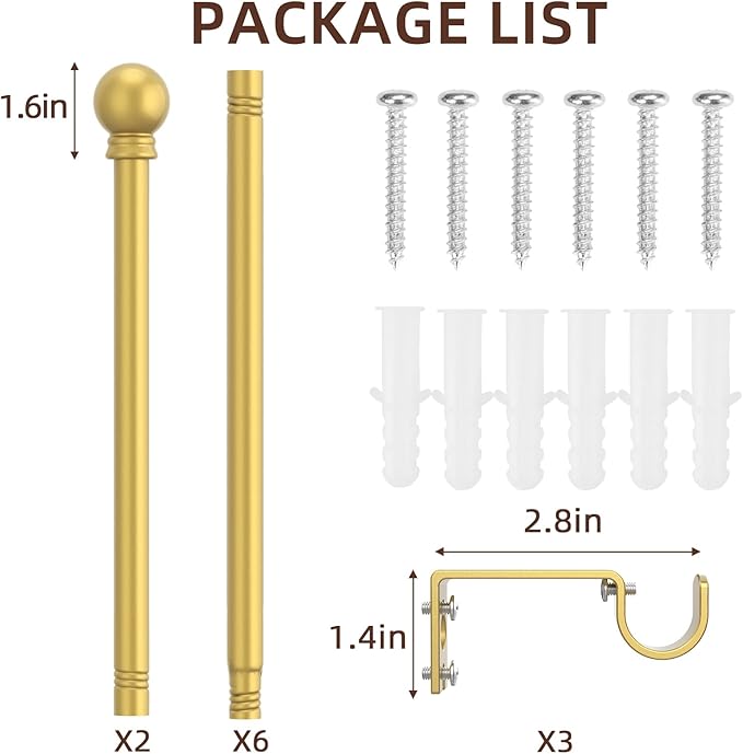 SMODBRODRE Curtain Rods for Window 32 to 120, Gold 5/8 inch Splicing Single Window Curtain Rod Set with Brackets