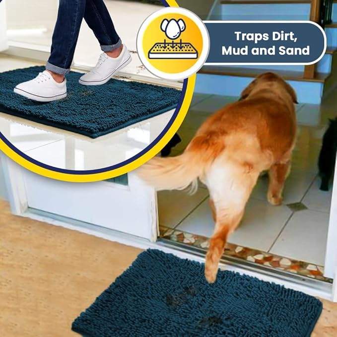 Muddy Mat® | Super Absorbent Door Mat Indoor, Microfiber Quick Dry Chenille Entryway Rug, Non-Slip Front Door Mat, Indoor Mats for Entryway, Machine Washable Pet Rug, Atlantic Blue 5ft x 7ft