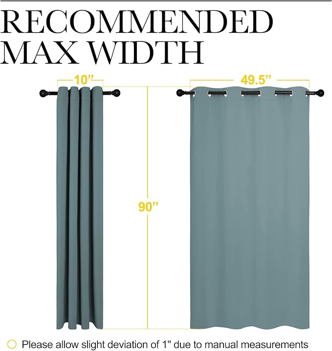 NICETOWN Modern Blackout Curtains Noise Reducing, Thermal Insulated and Privacy Room Darkening Drape Panels for Boy's Guest Room Door Window (Greyish Blue, 2 Panels, W55 x L90 -Inch)
