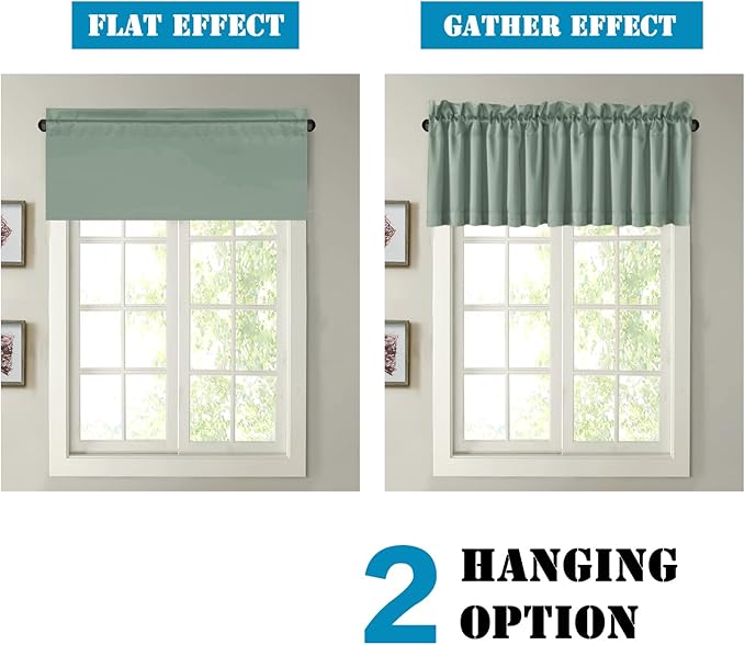 H.VERSAILTEX 2 Panels Blackout Valances for Small Windows Thermal Insulated Short Curtains Privacy Decorative Rod Pocket Shade for Kitchen/Living Room/Cafe/Bathroom/Laundry,52" W x 18" L,Green Bay