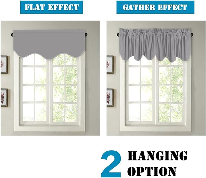 H.VERSAILTEX 2 Panels Blackout Curtain Valances for Kitchen Windows/Living Room/Bathroom Privacy Protection Rod Pocket Decoration Scalloped Window Valance Curtains, 52" W x 18" L, Dove Gray