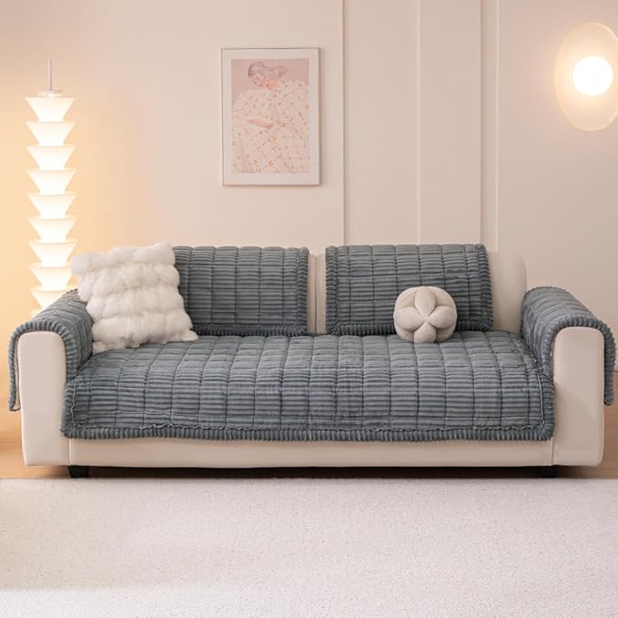 Couch Cover for Dogs Washable, Fuzzy Pet Couch Covers for 3 Cushion Sofa Pet Friendly, Non Slip Sofa Cover (Blue-Grey, 35" x 82.7"/90 x 210cm)