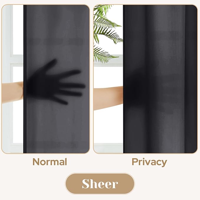 HOMEIDEAS Halloween Non-See-Through Black Privacy Sheer Kitchen Curtains, 30 X 36 Inches Long 2 Panels Short Sheer Curtains Light Filtering Bathroom Window Drapes for Bedroom Living Room